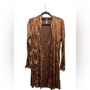 Leith Crushed Velvet Longline Blazer in Bronze Size Large